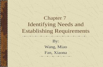 Chapter 7 Identifying Needs and Establishing Requirements By: Wang, Miao Fan, Xiaona.