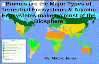 Biomes are the Major Types of Terrestrial Ecosystems & Aquatic Ecosystems make up most of the Biosphere By: Matt & Jenna.