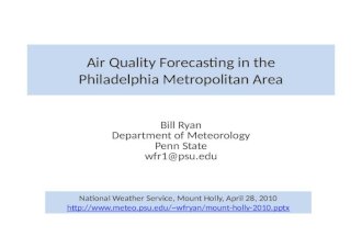 Air Quality Forecasting in the Philadelphia Metropolitan Area Bill Ryan Department of Meteorology Penn State wfr1@psu.edu National Weather Service, Mount.