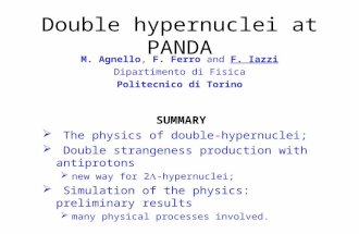 Double hypernuclei at PANDA M. Agnello, F. Ferro and F. Iazzi Dipartimento di Fisica Politecnico di Torino SUMMARY  The physics of double-hypernuclei;