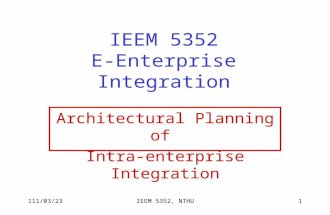 2015/10/14IEEM 5352, NTHU1 IEEM 5352 E-Enterprise Integration Architectural Planning of Intra-enterprise Integration.