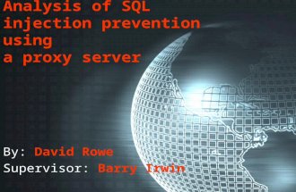 Analysis of SQL injection prevention using a proxy server By: David Rowe Supervisor: Barry Irwin.