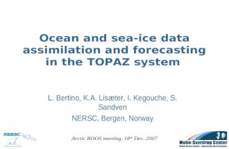 Ocean and sea-ice data assimilation and forecasting in the TOPAZ system L. Bertino, K.A. Lisæter, I. Kegouche, S. Sandven NERSC, Bergen, Norway Arctic.