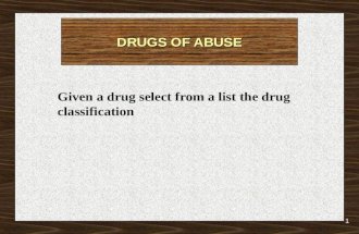 1 DRUGS OF ABUSE Given a drug select from a list the drug classification.