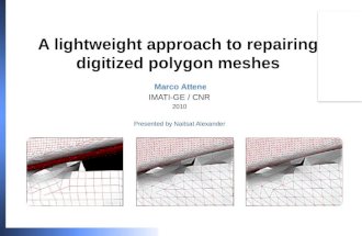 A lightweight approach to repairing digitized polygon meshes Marco Attene IMATI-GE / CNR 2010 Presented by Naitsat Alexander.