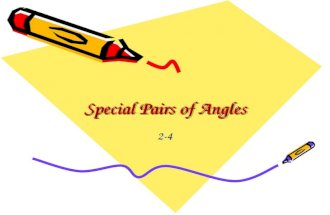 Special Pairs of Angles 2-4. EXAMPLE 1 Identify complements and supplements SOLUTION In the figure, name a pair of complementary angles, a pair of supplementary.