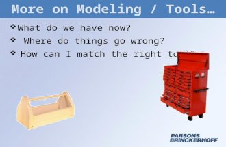 More on Modeling / Tools…  What do we have now?  Where do things go wrong?  How can I match the right tool?