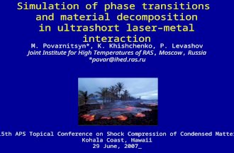 Simulation of phase transitions and material decomposition in ultrashort laser–metal interaction M. Povarnitsyn*, K. Khishchenko, P. Levashov Joint Institute.