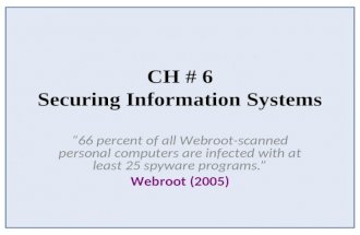 CH # 6 Securing Information Systems “66 percent of all Webroot-scanned personal computers are infected with at least 25 spyware programs.” Webroot (2005)