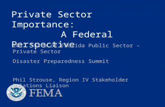 Private Sector Importance: A Federal Perspective 2012 State of Florida Public Sector – Private Sector Disaster Preparedness Summit Phil Strouse, Region.
