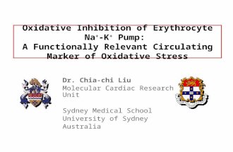 Oxidative Inhibition of Erythrocyte Na + -K + Pump: A Functionally Relevant Circulating Marker of Oxidative Stress Dr. Chia-chi Liu Molecular Cardiac Research.