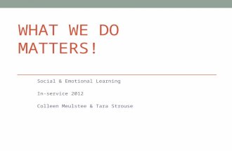 WHAT WE DO MATTERS! Social & Emotional Learning In-service 2012 Colleen Meulstee & Tara Strouse.