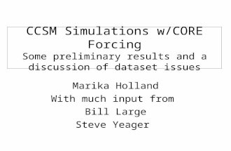 CCSM Simulations w/CORE Forcing Some preliminary results and a discussion of dataset issues Marika Holland With much input from Bill Large Steve Yeager.