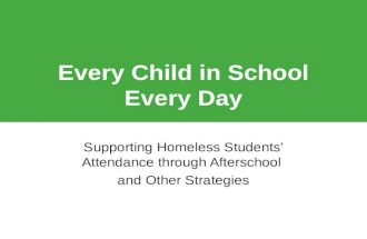 Click to edit Master title style Every Child in School Every Day Supporting Homeless Students’ Attendance through Afterschool and Other Strategies.