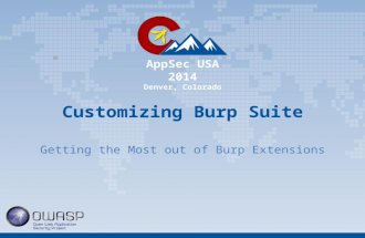 AppSec USA 2014 Denver, Colorado Customizing Burp Suite Getting the Most out of Burp Extensions.