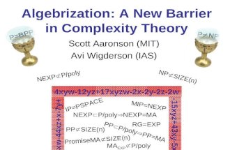 Algebrization: A New Barrier in Complexity Theory Scott Aaronson (MIT) Avi Wigderson (IAS) 4xyw-12yz+17xyzw-2x-2y-2z-2w IP=PSPACE MA EXP  P/poly MIP=NEXP.