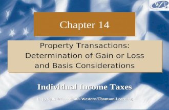 Chapter 14 Property Transactions: Determination of Gain or Loss and Basis Considerations Property Transactions: Determination of Gain or Loss and Basis.