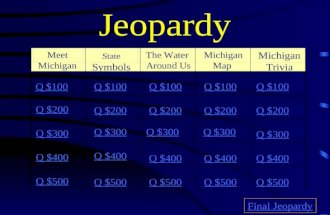 Jeopardy Meet Michigan State Symbols The Water Around Us Michigan Map Michigan Trivia Q $100 Q $200 Q $300 Q $400 Q $500 Q $100 Q $200 Q $300 Q $400 Q.