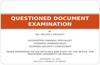 BY DR. MILLER F. PECKLEY ACCREDITED FORENSIC SPECIALIST LICENSED CRIMINOLOGIST LICENSED SECURITY CONSULTANT PAPER PRESENTED TO THE OFFICIALS AND STAFF.