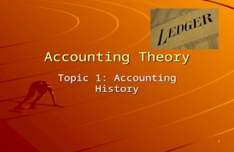 1 Accounting Theory Topic 1: Accounting History. 2 Accounting History Early history of accounting Emergence of double entry bookkeeping Contribution of.