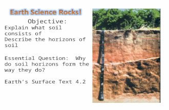 Objective: Explain what soil consists of Describe the horizons of soil Essential Question: Why do soil horizons form the way they do? Earth’s Surface Text.