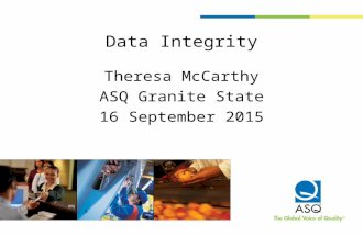 Data Integrity Theresa McCarthy ASQ Granite State 16 September 2015.