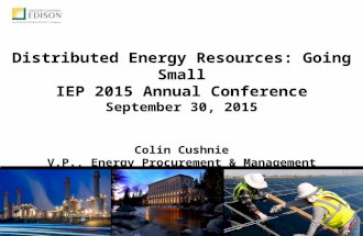0 Distributed Energy Resources: Going Small IEP 2015 Annual Conference September 30, 2015 Colin Cushnie V.P., Energy Procurement & Management Southern.
