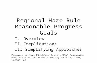 Regional Haze Rule Reasonable Progress Goals I.Overview II.Complications III.Simplifying Approaches Prepared by Marc Pitchford for the WRAP Reasonable.