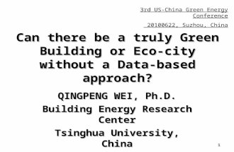 1 Can there be a truly Green Building or Eco-city without a Data-based approach? QINGPENG WEI, Ph.D. Building Energy Research Center Tsinghua University,
