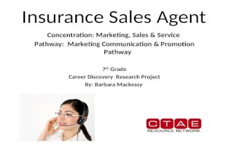 Insurance Sales Agent Concentration: Marketing, Sales & Service Pathway: Marketing Communication & Promotion Pathway 7 th Grade Career Discovery Research.