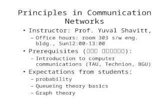 Principles in Communication Networks Instructor: Prof. Yuval Shavitt, –Office hours: room 303 s/w eng. bldg., Sun12:00- 13:00 Prerequisites (דרישות קדם):