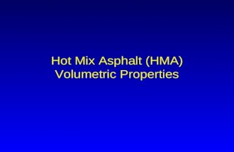 Hot Mix Asphalt (HMA) Volumetric Properties HMA Volumetric Terms l Bulk specific gravity (BSG) of compacted HMA l Maximum specific gravity l Air voids.