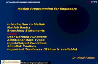 CH4: LOOPS Mechanical Engineering Department MATLAB PROGRAMMING FOR ENGINEERS 1 Matlab Programming for Engineers Dr. Nidal Farhat Introduction to Matlab.