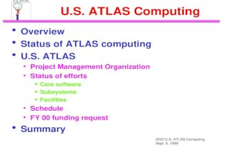 DOE/U.S. ATLAS Computing Sept. 9, 1999 U.S. ATLAS Computing  Overview  Status of ATLAS computing  U.S. ATLAS  Project Management Organization  Status.