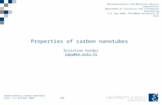 YKSIKKÖ, MATTI MEIKÄLÄINEN, x.x.2006 Properties of carbon nanotubes Krisztian Kordas lapy@ee.oulu.fi lapy@ee.oulu.fi Microelectronics and Materials Physics.