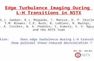 Edge Turbulence Imaging During L-H Transitions in NSTX S.J. Zweben, R.J. Maqueda, T. Munsat, D. P. Stotler, T.M. Biewer, C.E. Bush, B. LeBlanc, R. Maingi,
