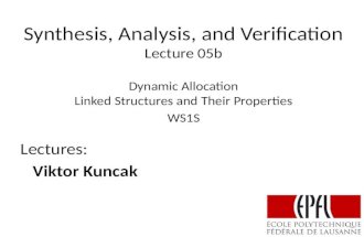 Synthesis, Analysis, and Verification Lecture 05b Lectures: Viktor Kuncak Dynamic Allocation Linked Structures and Their Properties WS1S.