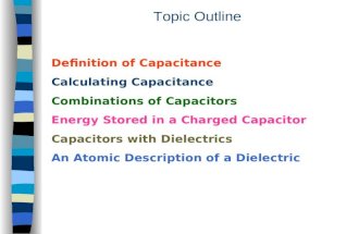 Topic Outline Definition of Capacitance Calculating Capacitance Combinations of Capacitors Energy Stored in a Charged Capacitor Capacitors with Dielectrics.