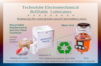 Recyclable Replacement Service Pack Contents Batteries Grease pouch prefilled Waterproof cover Technolube Electromechanical Refillable Lubricators * *