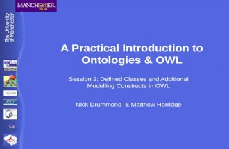 BioHealth Informatics Group A Practical Introduction to Ontologies & OWL Session 2: Defined Classes and Additional Modelling Constructs in OWL Nick Drummond.
