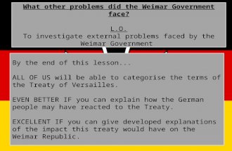 What other problems did the Weimar Government face? L.O. To investigate external problems faced by the Weimar Government By the end of this lesson...