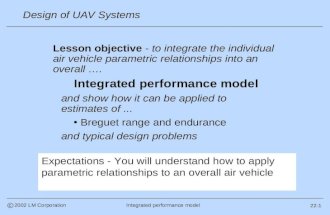 22-1 Design of UAV Systems Integrated performance modelc 2002 LM Corporation Expectations - You will understand how to apply parametric relationships to.