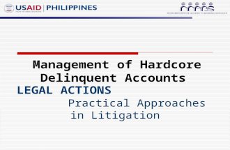Management of Hardcore Delinquent Accounts LEGAL ACTIONS Practical Approaches in Litigation.