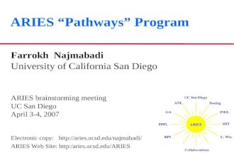 ARIES “Pathways” Program Farrokh Najmabadi University of California San Diego ARIES brainstorming meeting UC San Diego April 3-4, 2007 Electronic copy: