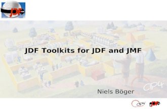 JDF Toolkits for JDF and JMF Niels Böger. JDF Library and API Read, write, work with JDF and JMF files Additional high-level routines –spawn / merge MIME.