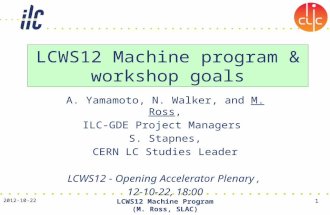 A. Yamamoto, N. Walker, and M. Ross, ILC-GDE Project Managers S. Stapnes, CERN LC Studies Leader LCWS12 - Opening Accelerator Plenary, 12-10-22, 18:00.