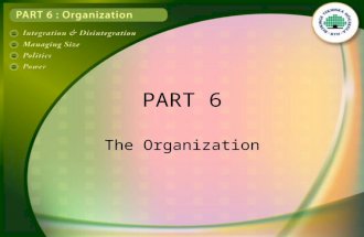 PART 6 The Organization. Integration and Disintegration At some point the work gets to large for one manager and need to be split. Problems due to disintegration.