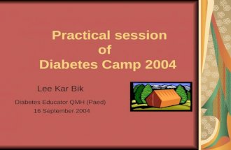 Practical session of Diabetes Camp 2004 Lee Kar Bik Diabetes Educator QMH (Paed) 16 September 2004.