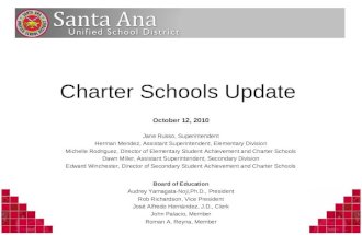 Charter Schools Update October 12, 2010 Jane Russo, Superintendent Herman Mendez, Assistant Superintendent, Elementary Division Michelle Rodriguez, Director.