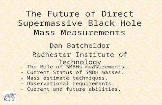 The Future of Direct Supermassive Black Hole Mass Measurements Dan Batcheldor Rochester Institute of Technology - The Role of SMBHs measurements. - Current.
